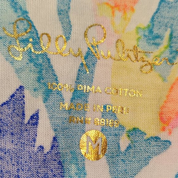 Lilly Pulitzer Blue & Pink Abstract Floral 100% Cotton Short Sleeve Dress - M - Picture 7 of 9